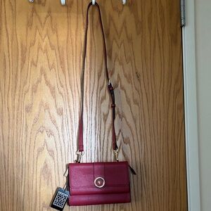 Red Crossbody Shoulder Bag with Gold Accent